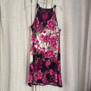 Floral Sleeveless Dress - Pink and Black